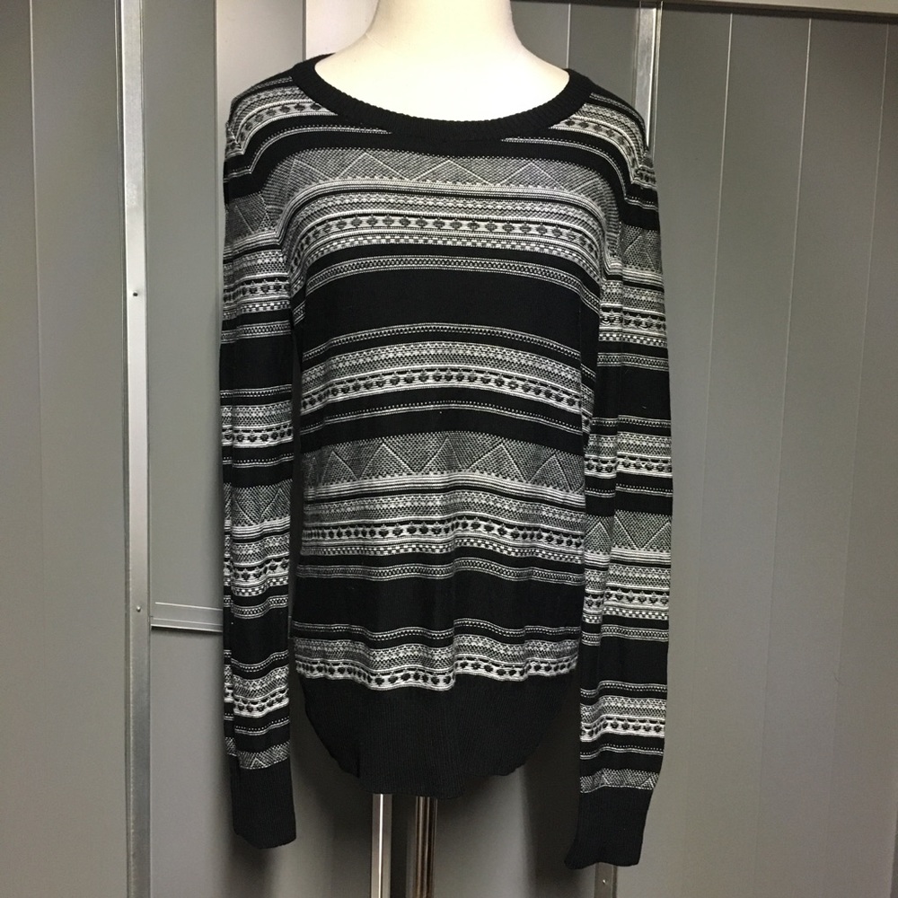 MERONA Black White Striped Pullover Sweater, Large NWT